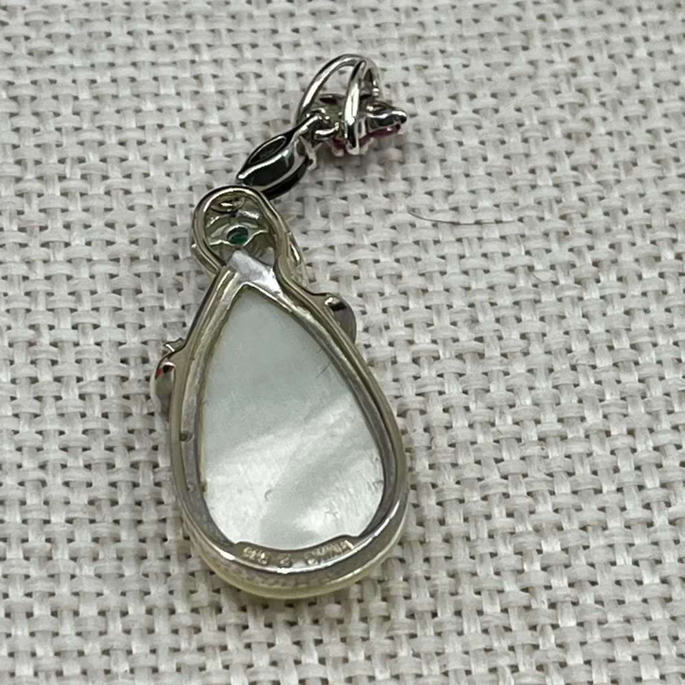 Vintage Sterling Silver Mother of Pearl & Gemstone Pendant